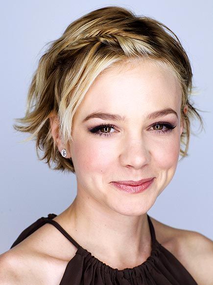 Carey Mulligan Side Swept Bangs: Braided Backward