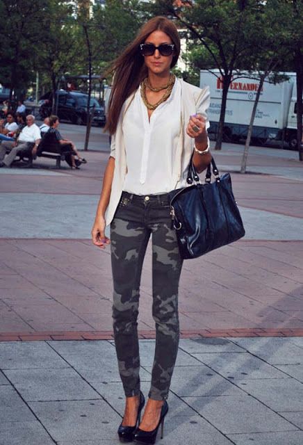 black shirt and camo pants